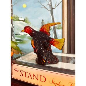 Vintage Mosser Amberina Art Glass Bird in Flight Figurine UV Reactive